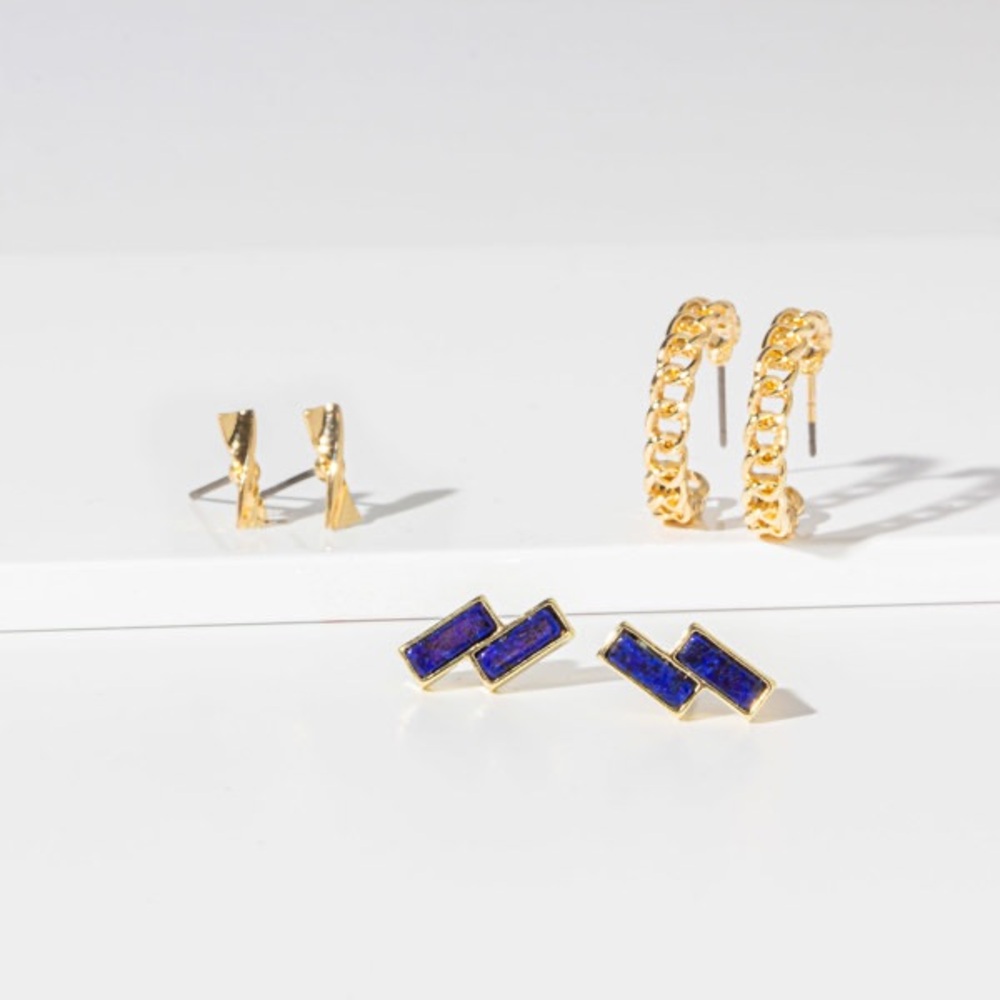 Gold and Blue Earrings Set